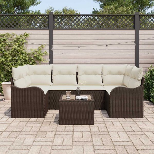 vidaXL Garten-Sofa-Set mit Kissen mit Speicher 7 pcs Braun und Creme