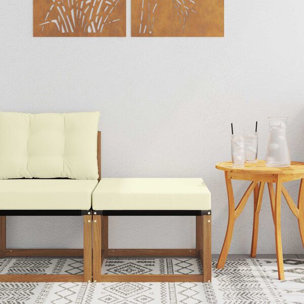 vidaXL Outdoor-Fu&szlig;hocker Massivholz Akazie und Textilene-Stoff Natur