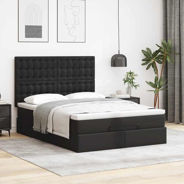 vidaXL Ottoman-Bett mit Matratze Schwarz 140x190 cm Kunstleder