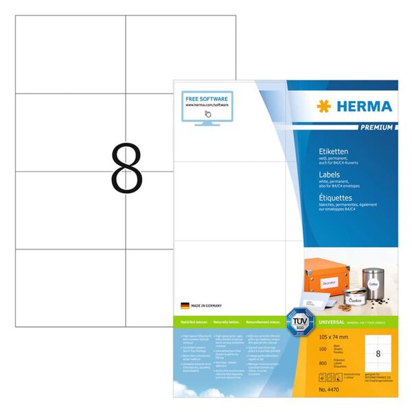 HERMA Etiketten PREMIUM Permanent Haftend A4 105x74 mm 100 Bl&auml;tter