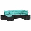 vidaXL Garten-Sofa-Set 6 stk. Schwarz und T&uuml;rkis Poly-Rattan