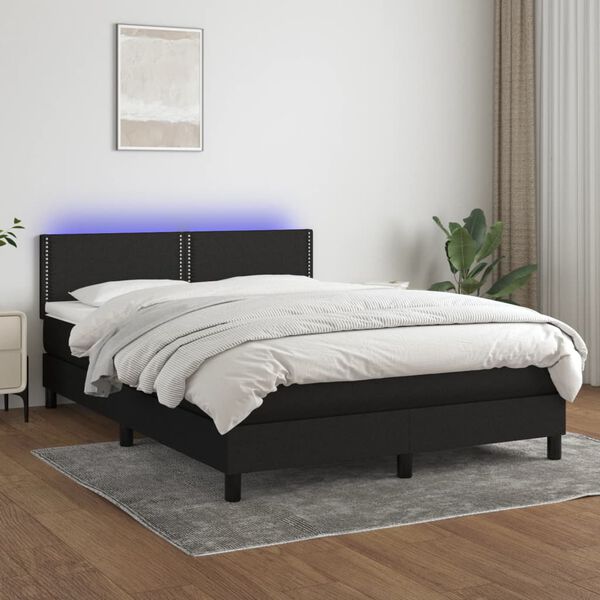 vidaXL Boxspringbett mit Matratze & LED Schwarz 140x190 cm Stoff
