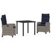 vidaXL Garten Essgruppe mit Kissen 3 pcs Grau Poly-Rattan