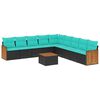 vidaXL 10-teiliges Gartensofa-Set mit Kissen, schwarzes Polyrattan