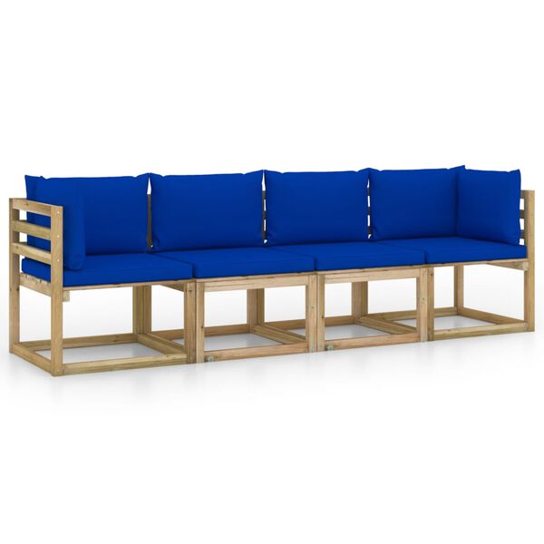 vidaXL Gartensofa 4-Sitzer mit Kissen in Blau