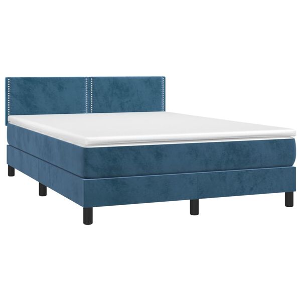 vidaXL Boxspringbett mit Matratze & LED Dunkelblau 140x190 cm Samt