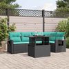 vidaXL 6-teiliges Gartensofa-Set mit Kissen, schwarzes Polyrattan