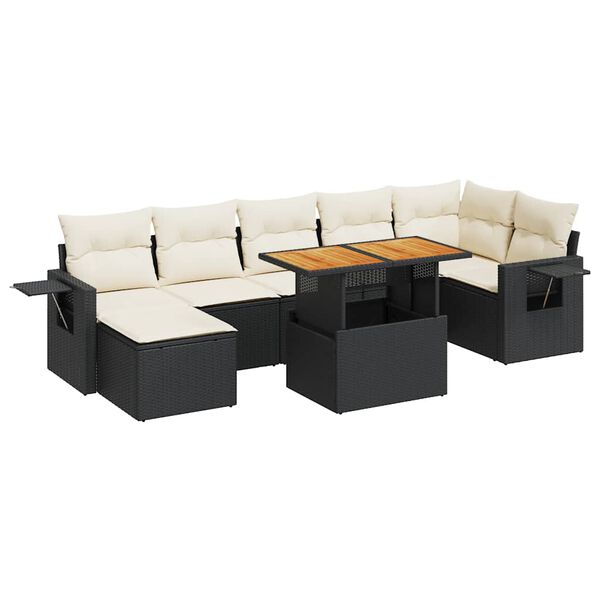 vidaXL 8-tlg. Garten-Sofagarnitur mit Kissen Schwarz Poly Rattan