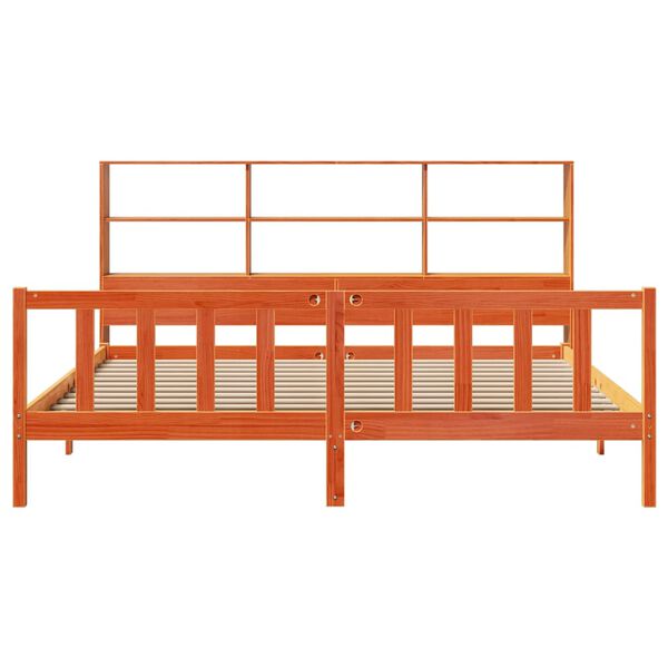 vidaXL Massivholzbett mit Regal ohne Matratze Wachsbraun 200x200 cm