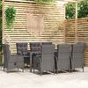 vidaXL 9-tlg. Garten-Essgruppe Poly Rattan Grau
