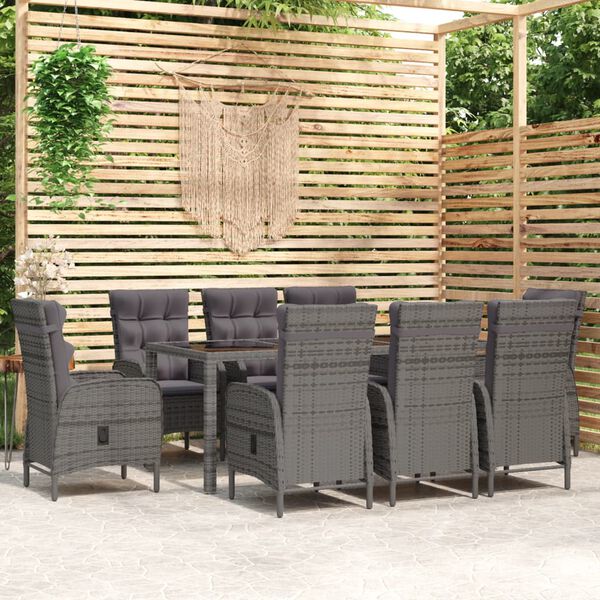 vidaXL 9-tlg. Garten-Essgruppe Poly Rattan Grau