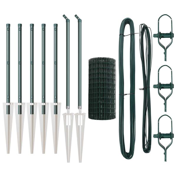 vidaXL Zaun mit Pfosten Gr&uuml;n 0,4 x 10 m Stahl und PVC