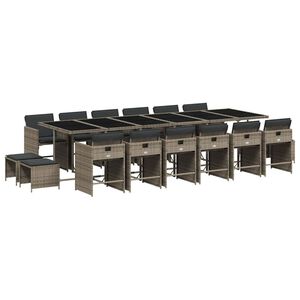 vidaXL 17-tlg. Garten-Essgruppe mit Kissen Grau Poly Rattan