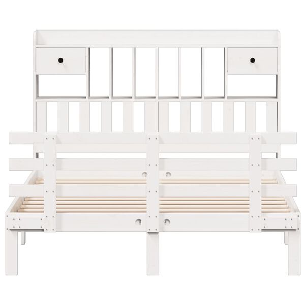 vidaXL Massivholzbett mit Regal ohne Matratze Weiß 140x200 cm Kiefer