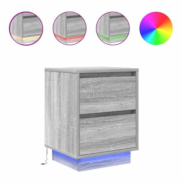 vidaXL Nachttisch mit LED-Leuchten Grau Sonoma 38x34x50 cm