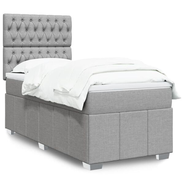 vidaXL Boxspringbett mit Matratze Hellgrau 90x190 cm Stoff