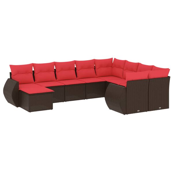 vidaXL 10-teiliges Gartensofa-Set mit Kissen, braun, Polyrattan