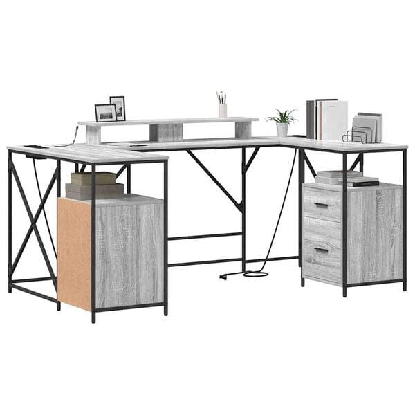 vidaXL Schreibtisch Graues Sonoma 182 x 101 x 87,5 cm Holzwerkstoff