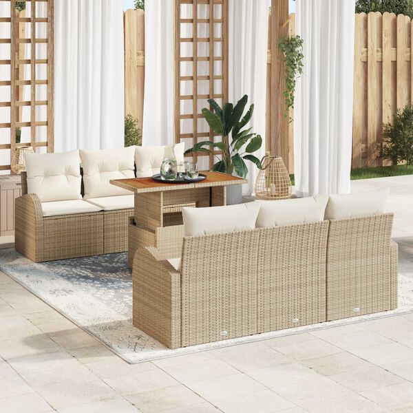 vidaXL Garten-Sofa-Set mit Speicher 7 pcs Beige Poly Rattan