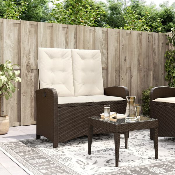 vidaXL Gartenbank Verstellbar mit Kissen Braun Poly Rattan