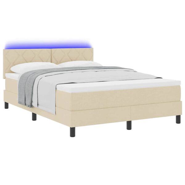 vidaXL Boxspringbett mit Matratze mit LED Creme 140 x 200 cm Stoff