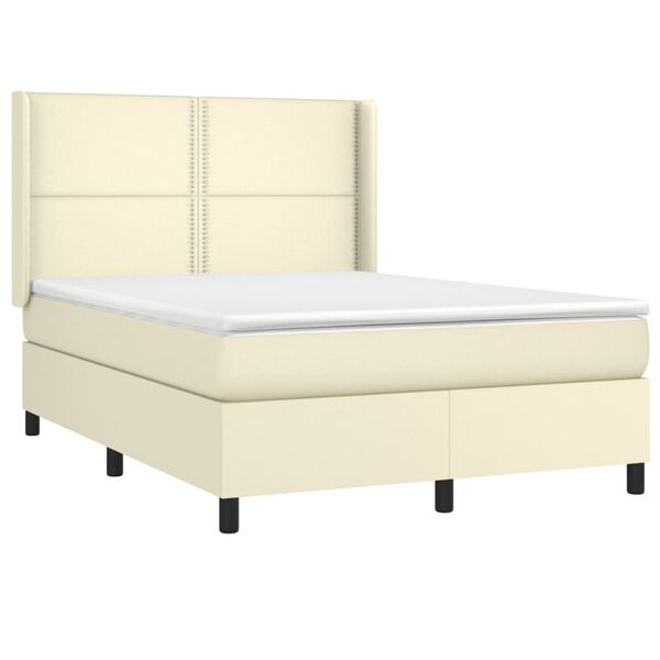 vidaXL Boxspringbett mit Matratze & LED Creme 140x190 cm Kunstleder