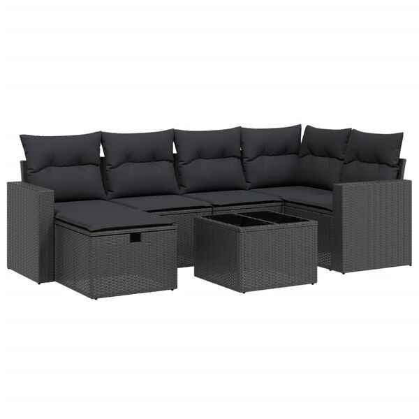 vidaXL 7-tlg. Garten-Sofagarnitur mit Kissen Schwarz Poly Rattan