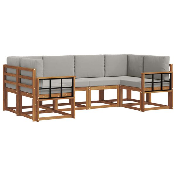 vidaXL Outdoor-Sofagarnitur mit Kissen 6 pcs Nat&uuml;rlich und Hellgrau