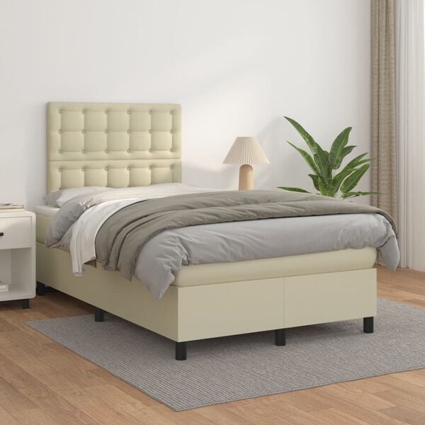 vidaXL Boxspringbett mit Matratze Creme 120x200 cm Kunstleder