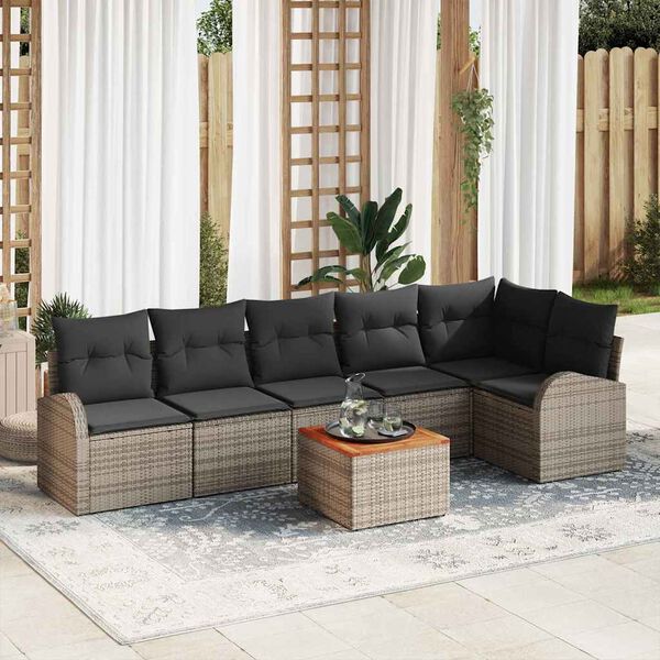 vidaXL Gartensofa-set mit Kissen 7 pcs Grau Poly-Rattan