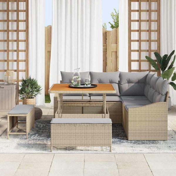 vidaXL Gartensofa-set mit Kissen mit Speicher 8 pcs Beige Poly Rattan