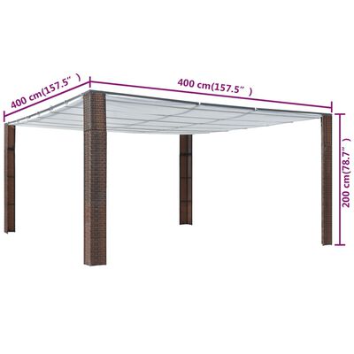 vidaXL Pavillon mit Dach Poly Rattan 400x400x200 cm Braun und Creme