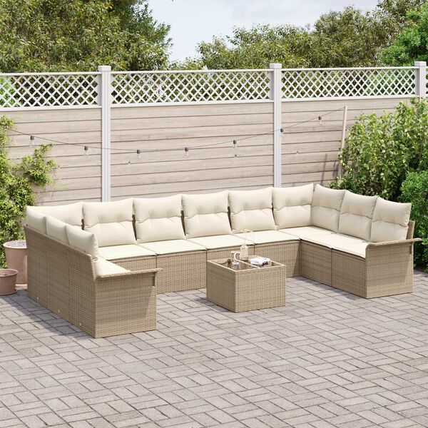 vidaXL Garten-Sofa-Set mit Kissen 11 pcs Braun Poly Rattan