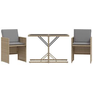 vidaXL 3-tlg. Bistro-Set mit Kissen Beigemischung Poly Rattan