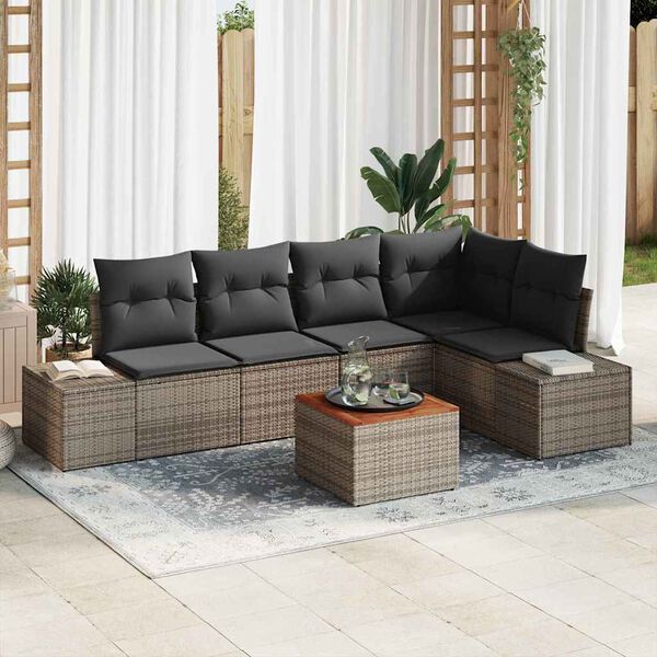 vidaXL Gartensofa-set mit Kissen 6 pcs Grau Poly-Rattan