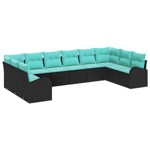 vidaXL Gartensofa-set 10 stk. Schwarz und T&uuml;rkis Poly-Rattan