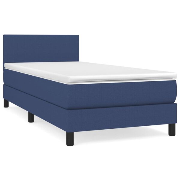 vidaXL Boxspringbett mit Matratze Blau 90x200 cm Stoff
