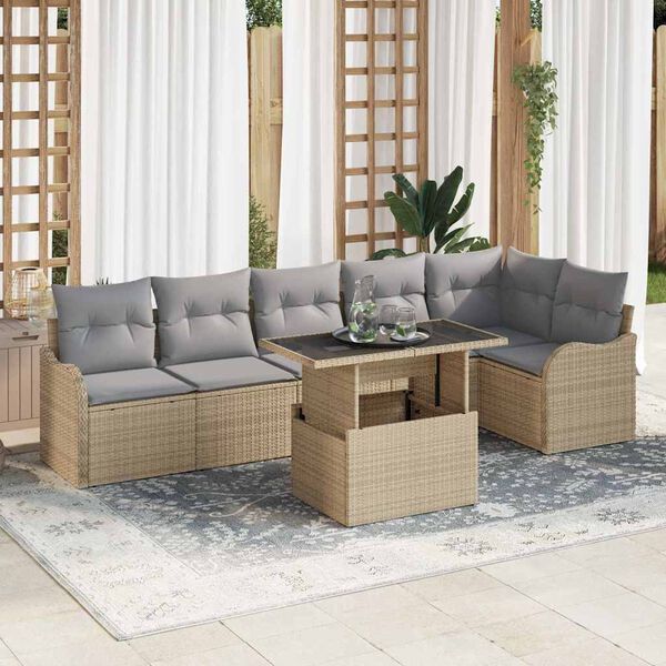 vidaXL Sofa Set mit Kissen 7 pcs Beige Poly Rattan