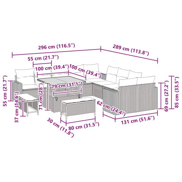 vidaXL Garten-Sofa-Set mit Kissen mit Speicher 13 pcs Schwarz