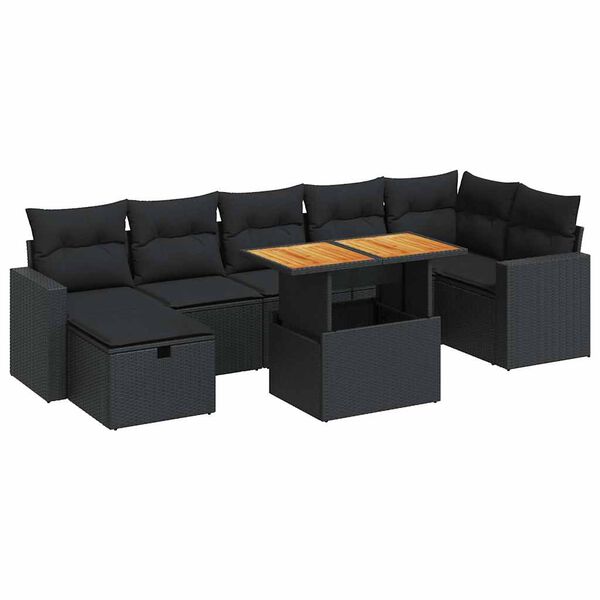 vidaXL 5tlg. Garten-Sofagarnitur mit Kissen Schwarz Poly Rattan Akazie
