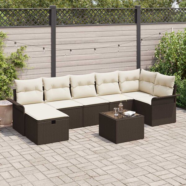 vidaXL Gartensofa-set mit Kissen 8 pcs Braun und Creme Poly-Rattan