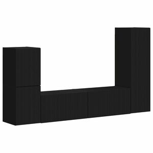 vidaXL TV-Schrankset Wandmontiert 4 pcs Schwarz Holzwerkstoff
