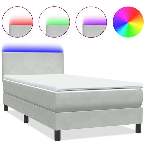 vidaXL Boxspringbett mit Matratze & LED Hellgrau 100x220 cm Samt