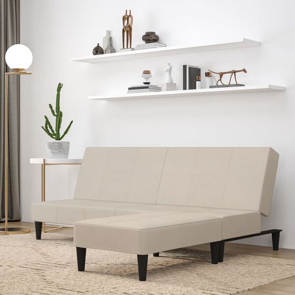 vidaXL Schlafsofa 2-Sitzer mit Hocker Creme Mikrofasergewebe