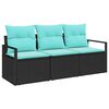 vidaXL Sofa Set mit Kissen 3 pcs Schwarz Poly Rattan