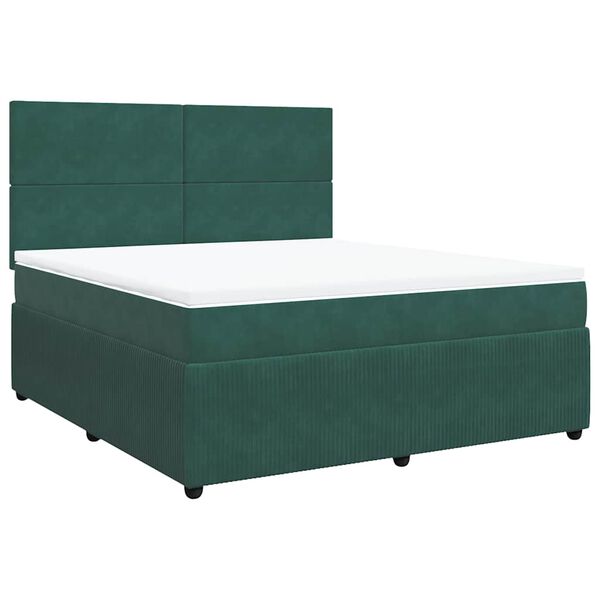 vidaXL Boxspringbett mit Matratze Dunkelgr&uuml;n 180x200 cm Samt