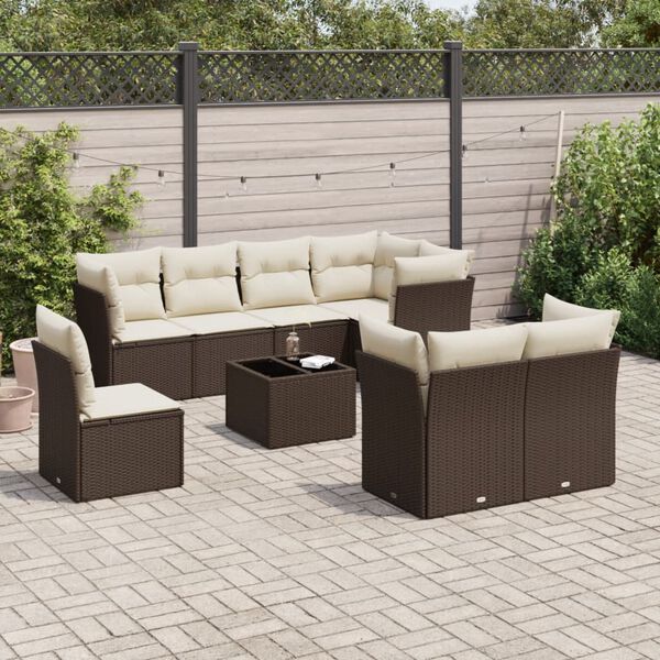 vidaXL 9-tlg. Garten-Sofagarnitur mit Kissen Braun Poly Rattan