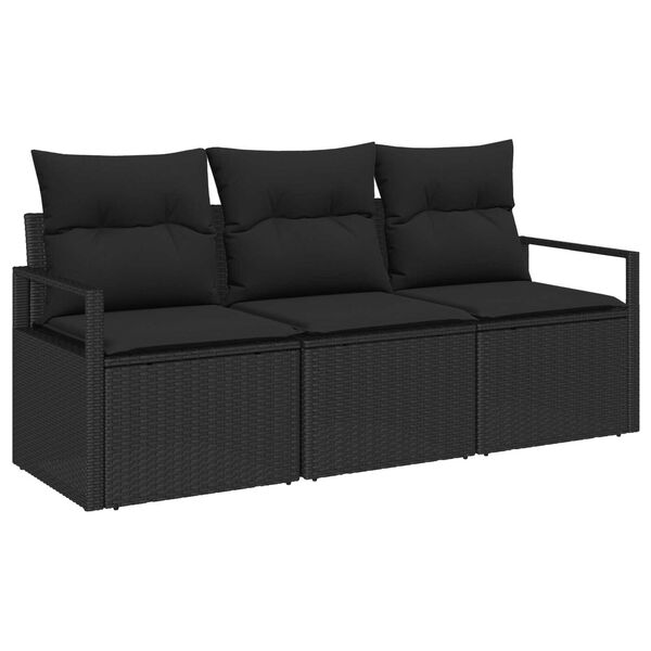 vidaXL Gartensofa-set mit Kissen 3 pcs Schwarz Poly-Rattan