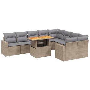 vidaXL 10-tlg. Garten-Sofagarnitur mit Kissen Beige Poly Rattan