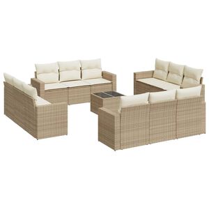 vidaXL 13-tlg. Garten-Sofagarnitur mit Kissen Beige Poly Rattan